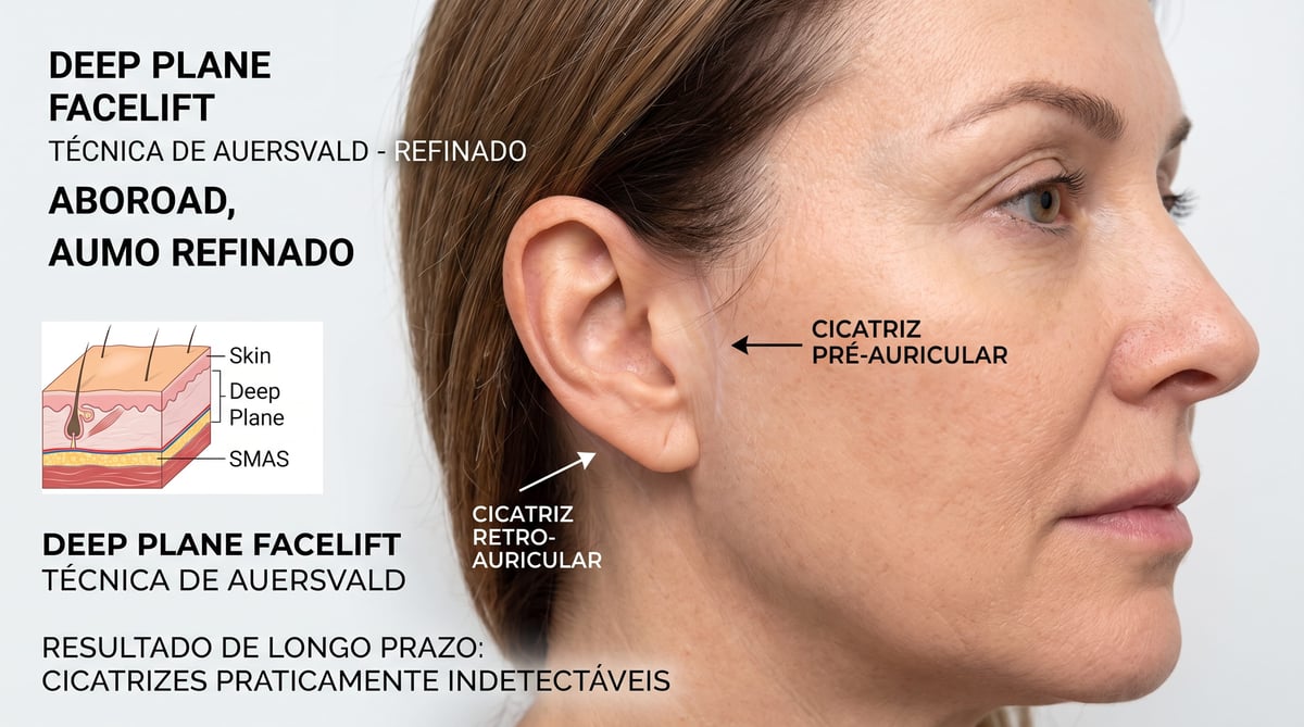 Evolução das Cicatrizes do Deep Plane cicatrizes lifting facial — Cuidados e maturação na Clínica SER, São Paulo, Campinas, Ribeirão Preto, Sorocaba, São José dos Campos, Santos, Minas Gerais, Rio de Janeiro, Paraná, Estado de São Paulo, Brasil
